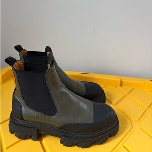 Olive Green GANNI Chelsea Boots